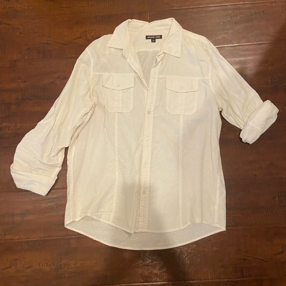 Michael Kors White Linen Beach Shirt - XL